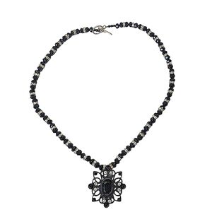 Black Stone Rhinestone Beaded Pendant Necklace Pendant Statement Goth Boho Y2K